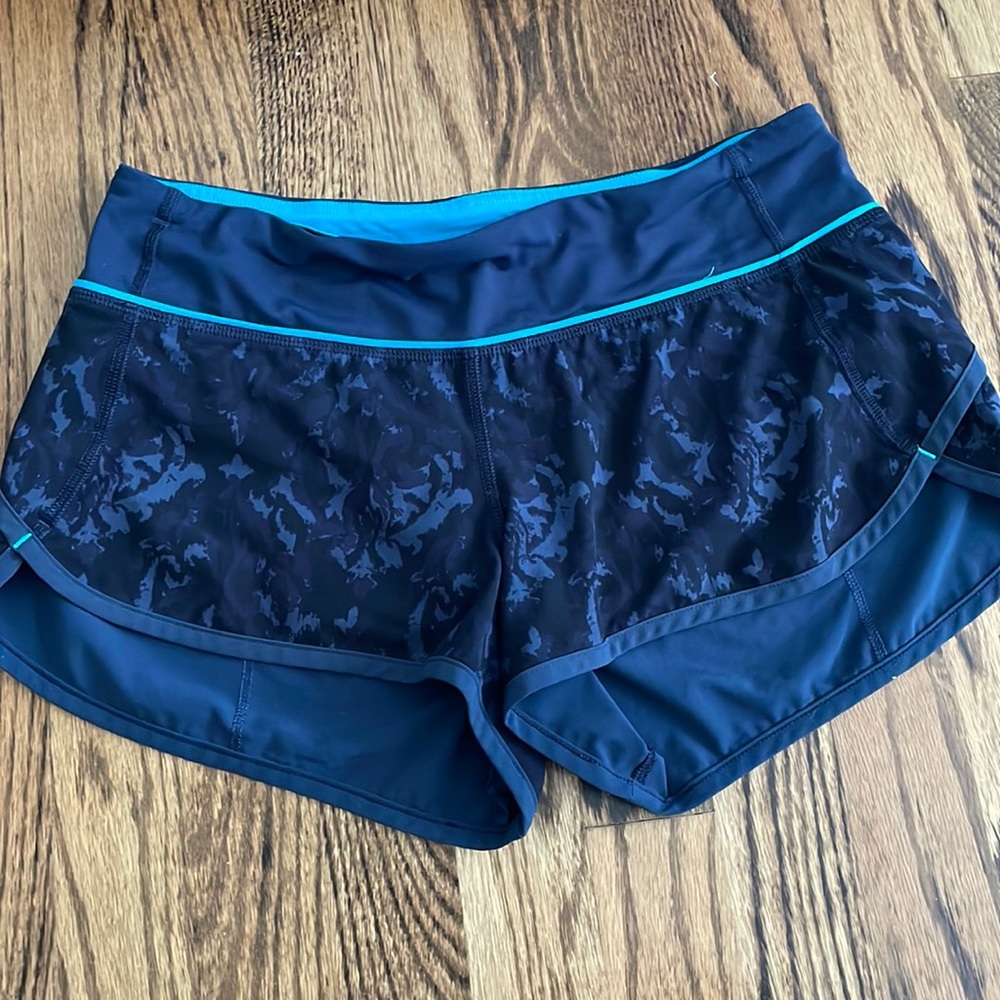 Blue and black Lululemon Speed Up Low Rise short